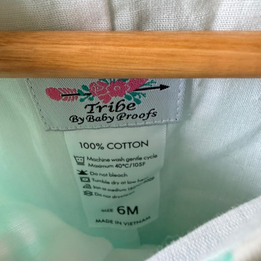 Little Tribe Romper Baby 6M Mint Gingham Cotton One Piece Jon Jon Preppy Sunsuit - Picture 6 of 6